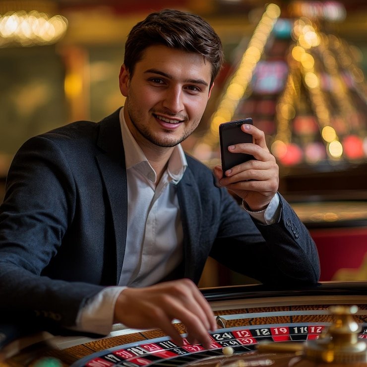 Dealer profesional memandu permainan roulette langsung pada platform perjudian digital
